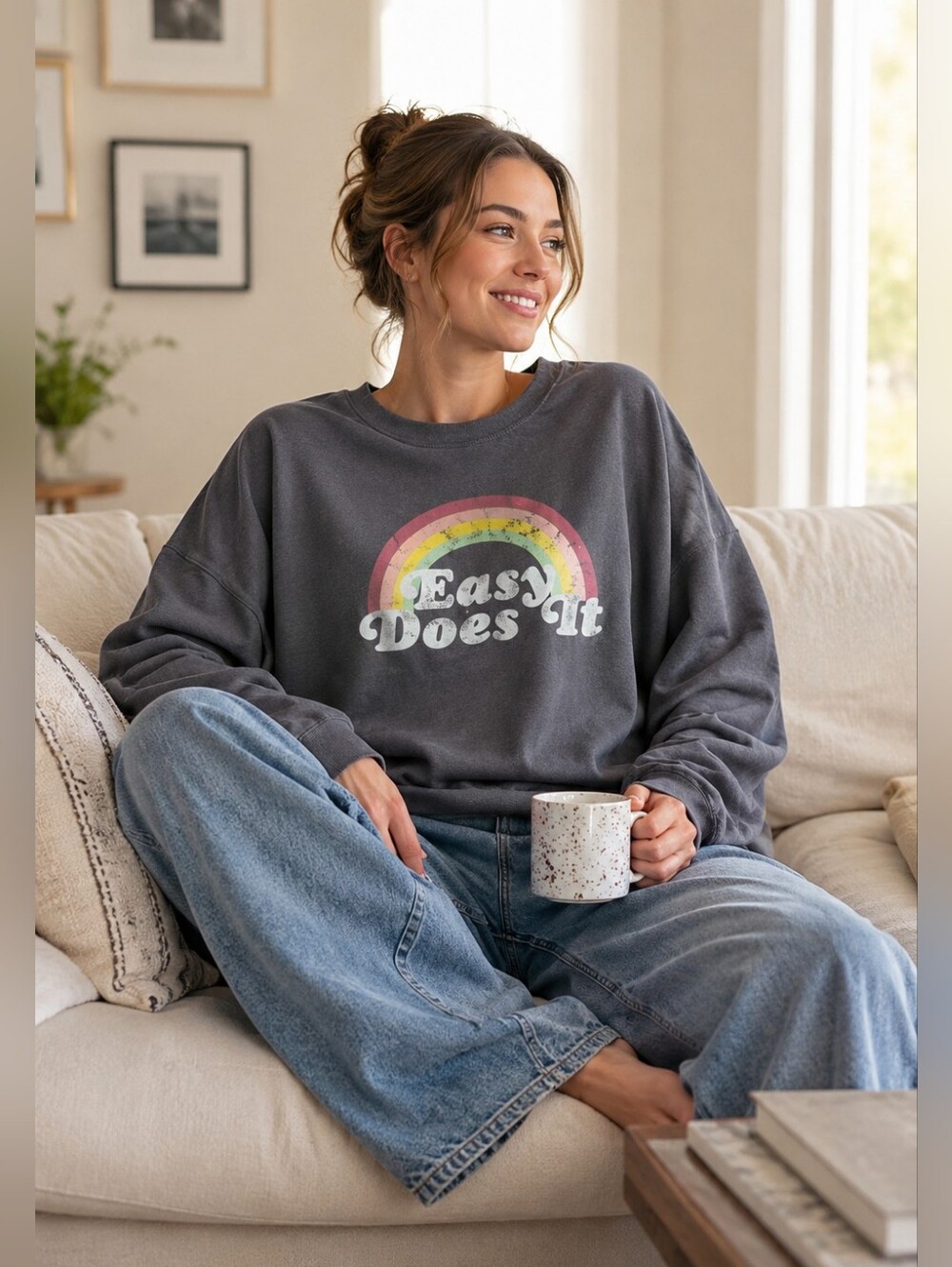 WILDFOX Easy Does It Oversized French Terry Statement Sweatshirt Comfy Women's M